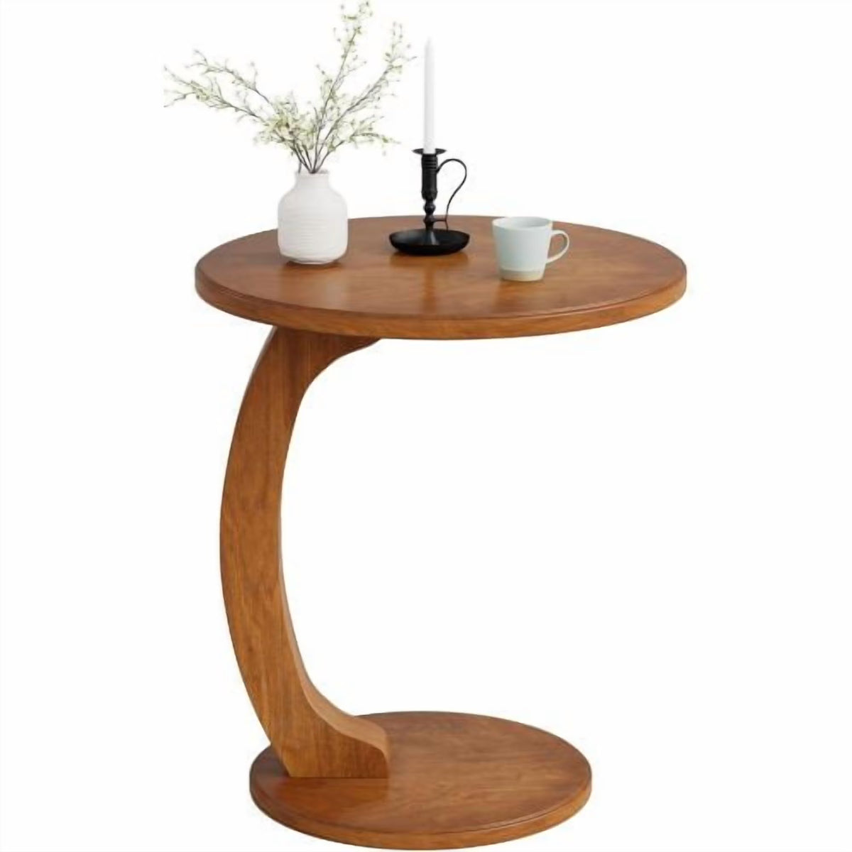 18.9" C-Shaped Round End Table Small Sofa Side Table for Living Room or Bedroom, Retro Boho Nightstand with Solid Wood Veneer, Waterproof & Scratch-Resistant, Vintage Brown