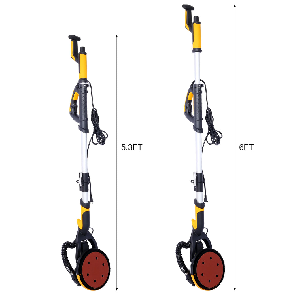 Electric Drywall Sander with Vacuum, 780W Power Sander for Drywall Dustless Floor Sander with Variable Speed 900-1800RPM, LED Light, Extendable, Foldable Handle, 4M Power Cable, Yellow+Black
