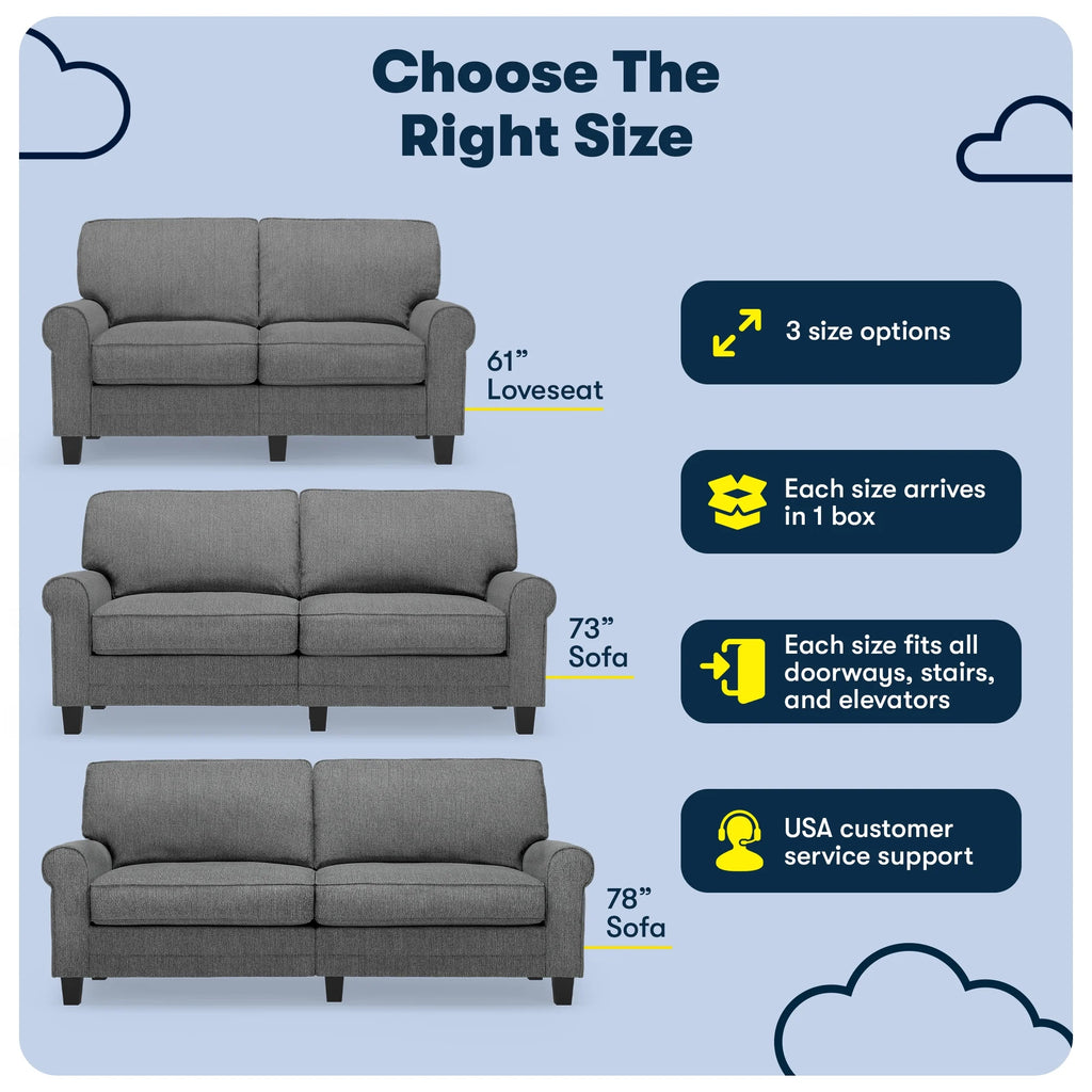 Serta Copenhagen 73" Rolled Arm Sofa with Removable Covers Light Gray