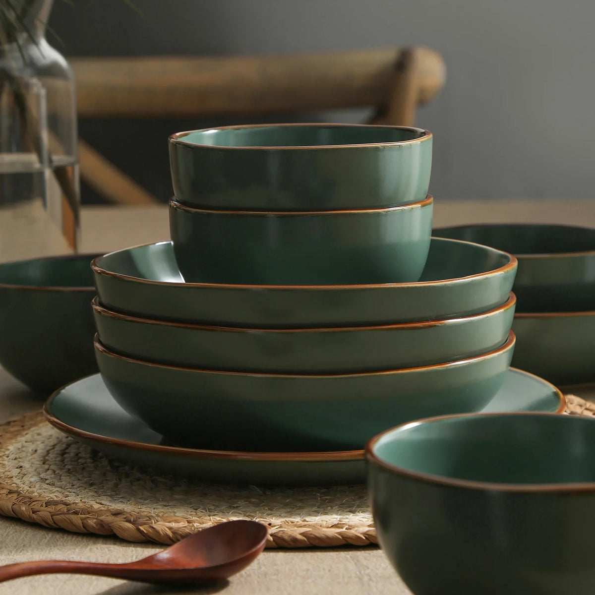 Stone + Lain Brasa Stoneware Collection Dinnerware Set, 32-Piece Service for 8, Blue