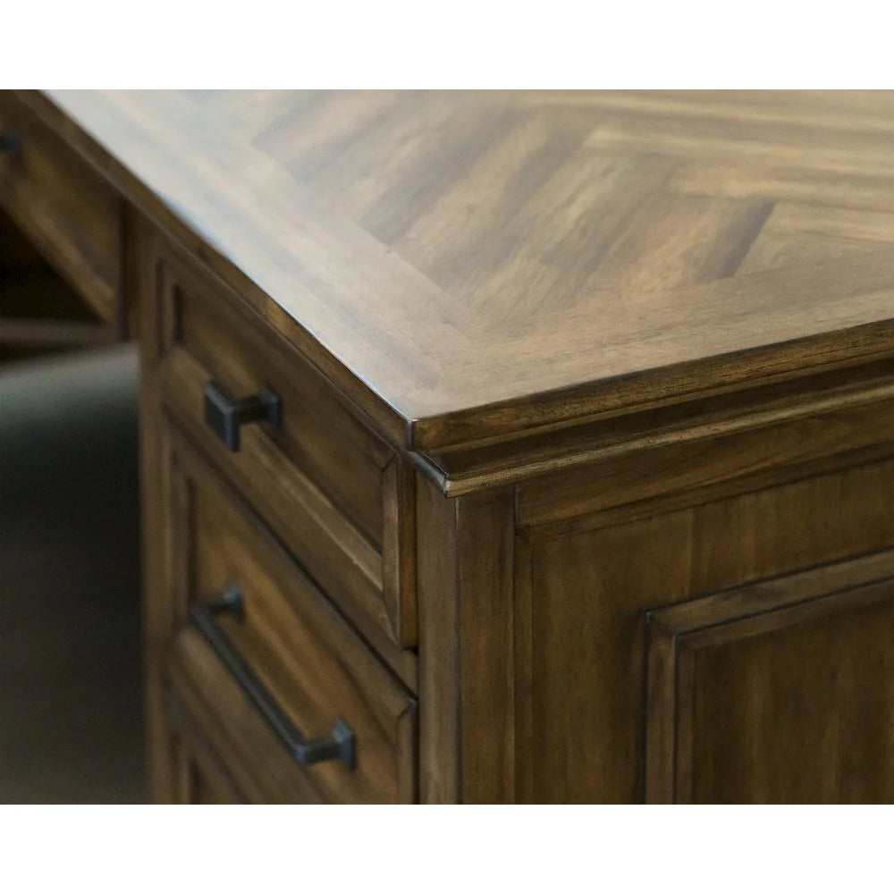Martin Furniture Wood L-Desk Office Corner Desk Writing Table & Return in Brown