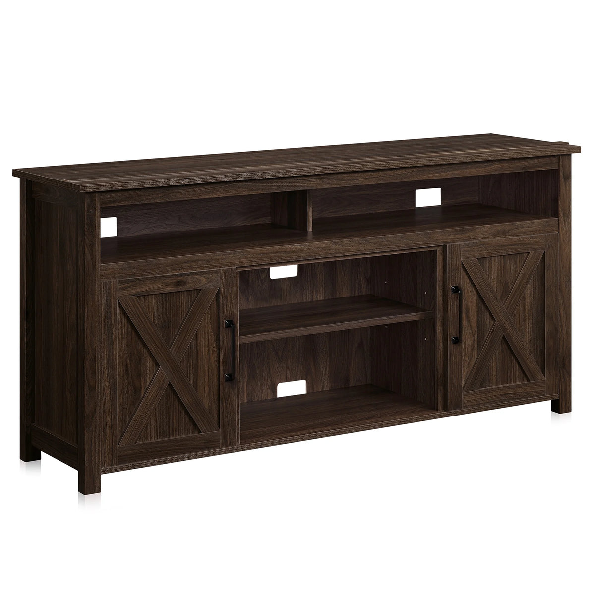BELLEZE 58 Inch TV Stand, Contemporary Entertainment Center for TVs up to 65", Wood Media Console Table with Two Open Shelves and Barn Door Cabinets - Corin (White)