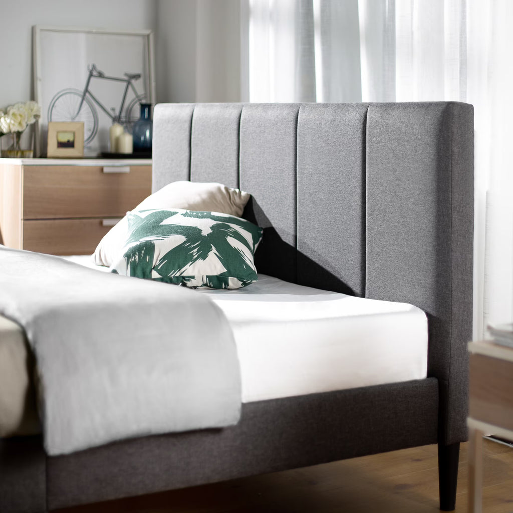 Zinus Maddon 35" Upholstered Platform Bed Frame, Beige, Adult, Queen
