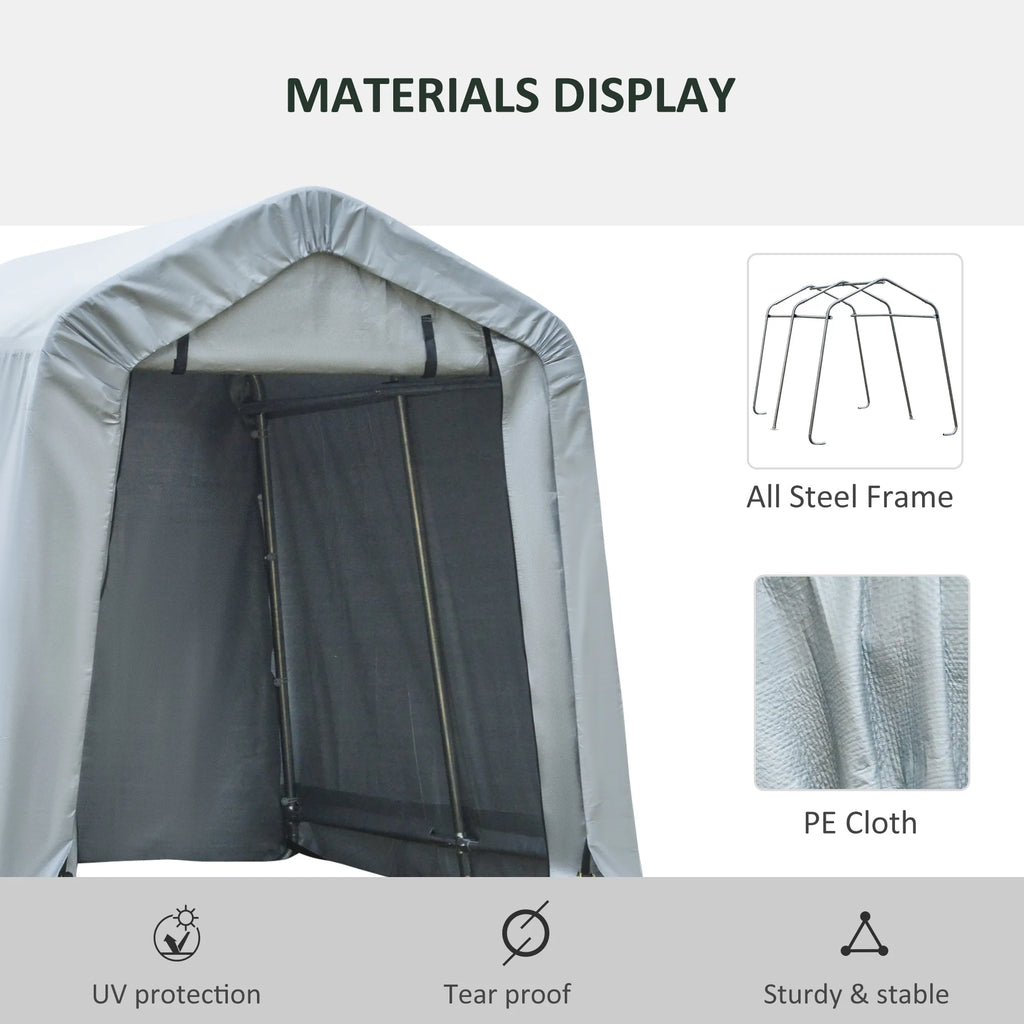 Outsunny 6'x8' Outdoor Storage Shelter with Rollup & Zipper Door, Heavy Duty Carport Shed for Motorcycle Garden Storage, Grey