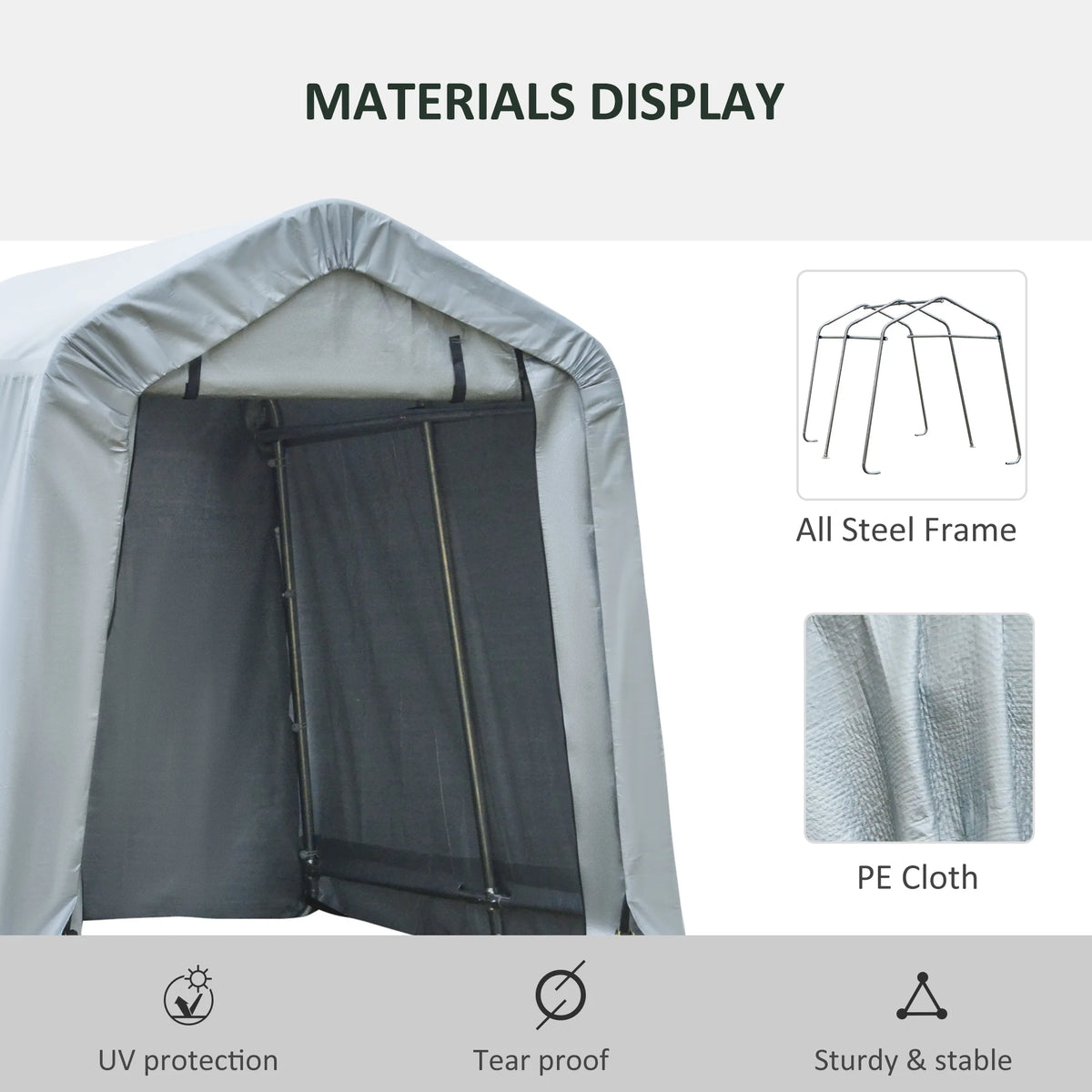 Outsunny 6'x8' Outdoor Storage Shelter with Rollup & Zipper Door, Heavy Duty Carport Shed for Motorcycle Garden Storage, Grey