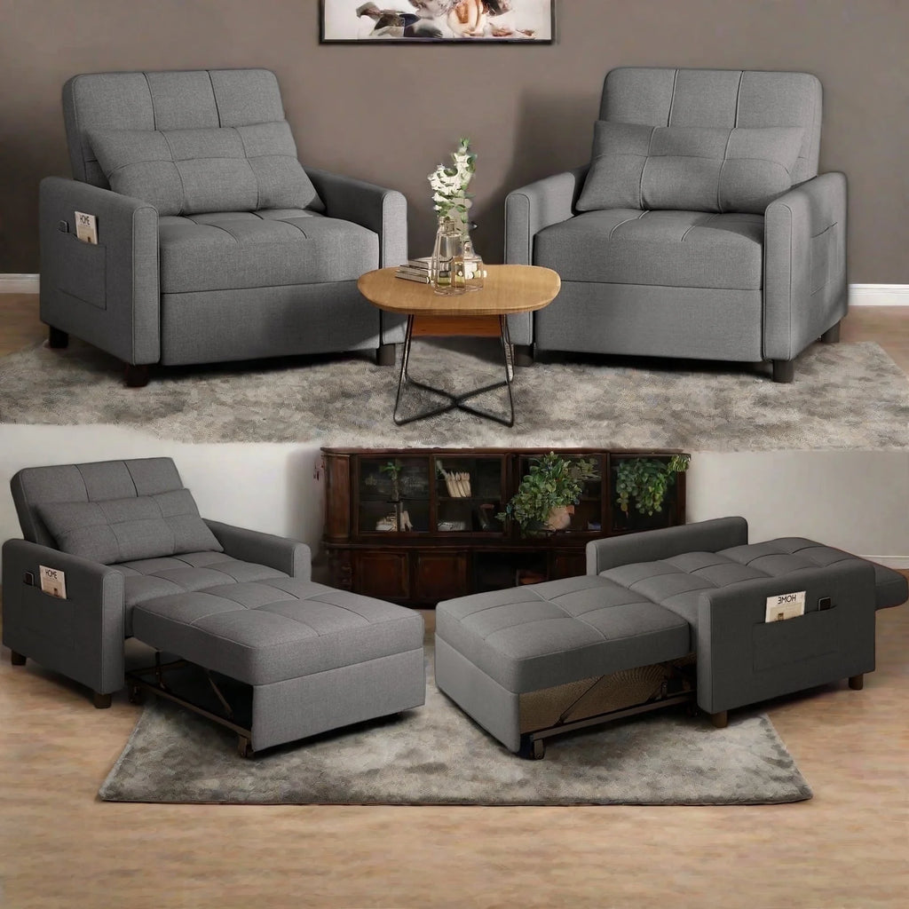 Sofa Bed, Lofka 3-in-1 Convertible Sleeper Sofa with Storage, Adjustable Backrest & Pull Out Function - Sleeper Chair for Small Space, Apartment, Dark Grey