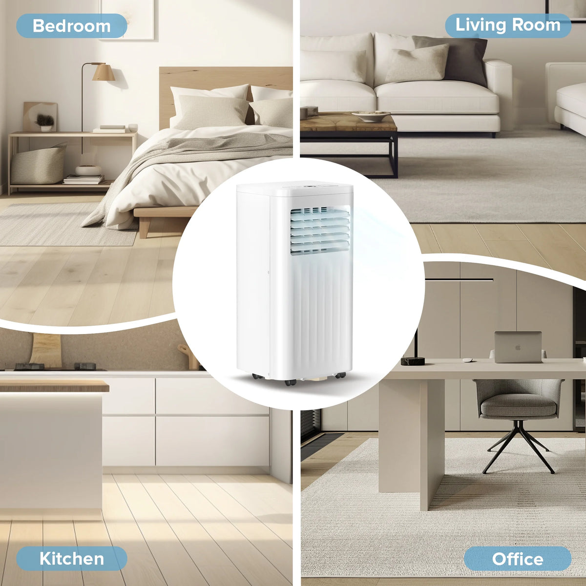 KISSAIR Portable Air Conditioner 8000 BTU Ashrae, 3-in-1 Portable AC, Dehumidifier & Fan with 24-Hour Timer/Remote Control/Windows Kit (White)