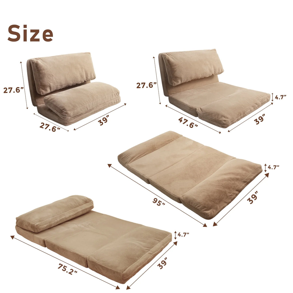 Folding Sofa Bed,Extra Thick and Long Fluffy 4 Position Convertible Flip Lounge Chair,Foam Filling Folding Matress Sofa Bean Bag with Washable Cover,Grey,39x95 Inch