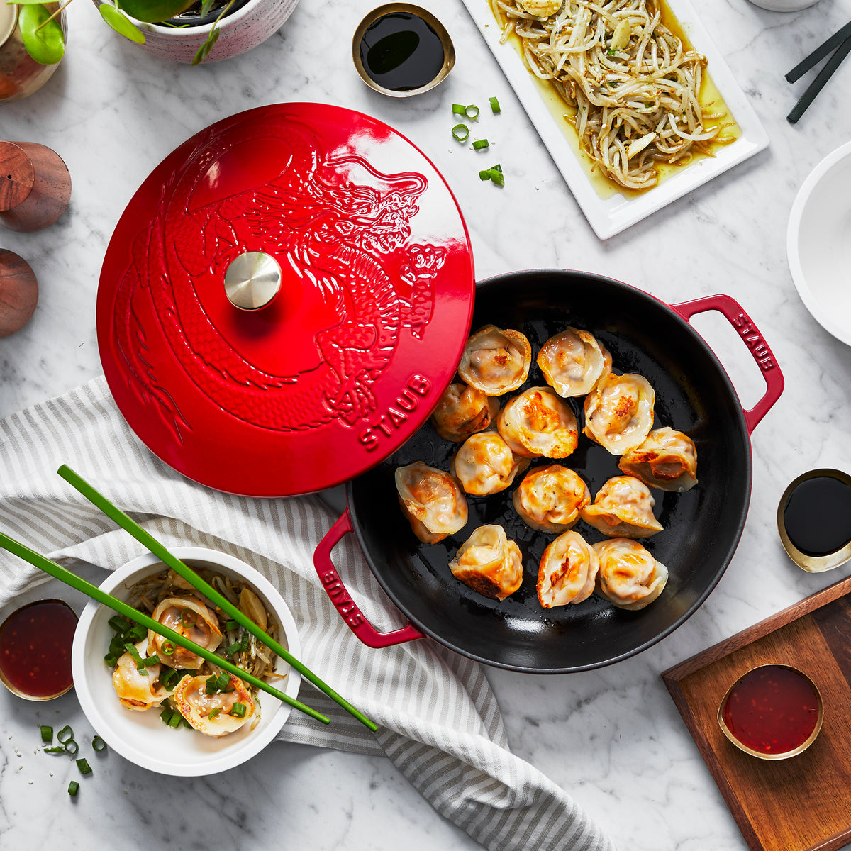Staub Cast Iron 2.5-qt Saute Pan with Dragon Lid - Cherry