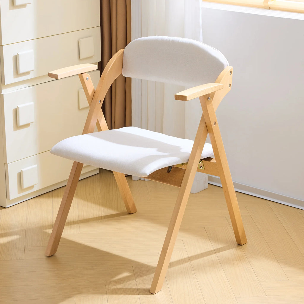 IVV 2-Pack Beechwood Folding Chairs with Cushioned Seat and Backrest, No-Assembly Guest Chairs for Home, Office, or Events (Beige)