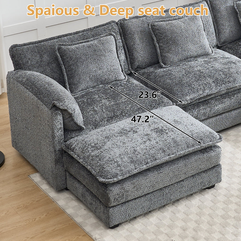 GNIXUU 112" Oversized Sectional Sofa Cloud Couch for Living Room, Modern Chenille L Shaped Couch, Comfy Boucle Modular Sofa Sleeper with Moveable Ottoman & Memory Foam (Green)