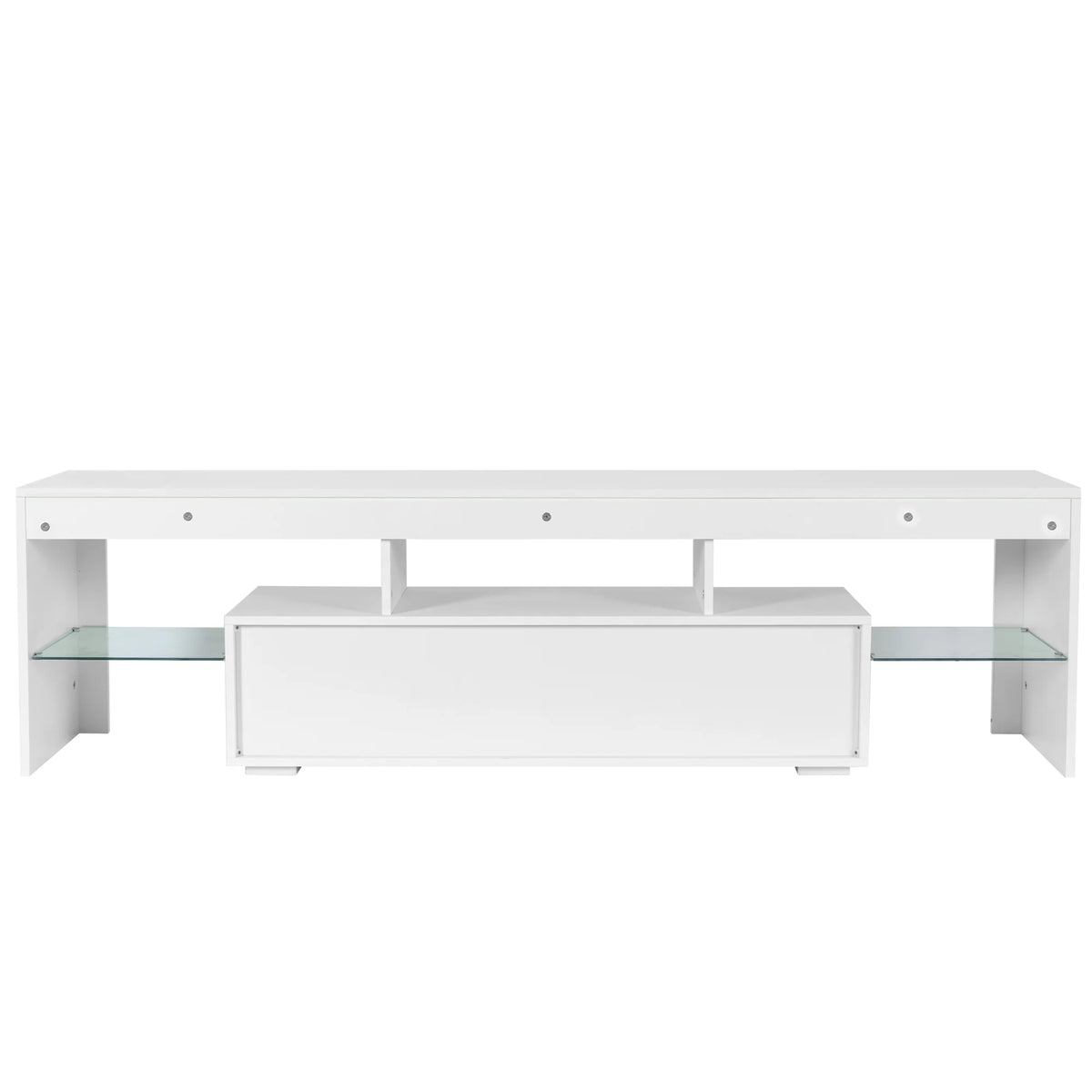 UHOMEPRO TV Stand for TV up to 70", Living Room Entertainment Center with RGB LED Lights and Storage Shelves Furniture, White High Gloss TV Cabinet Console Table