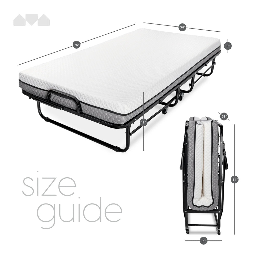 Milliard Diplomat Adjustable Size Modern Folding Bed with Memory Foam Mattress