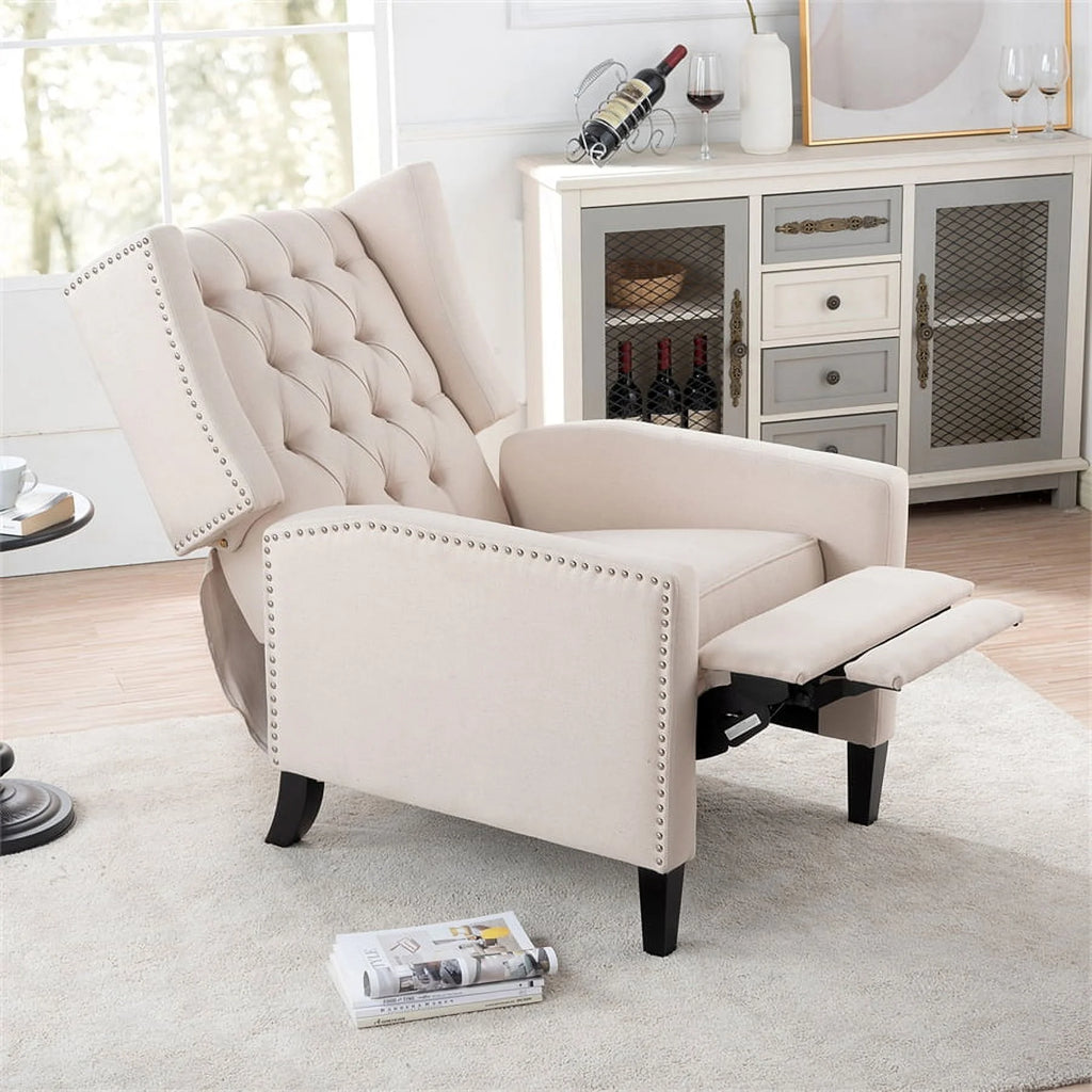 Triple Tree Modern Fabric Foam Wood Solid Print Nailhead Trim Accent Chair, Beige