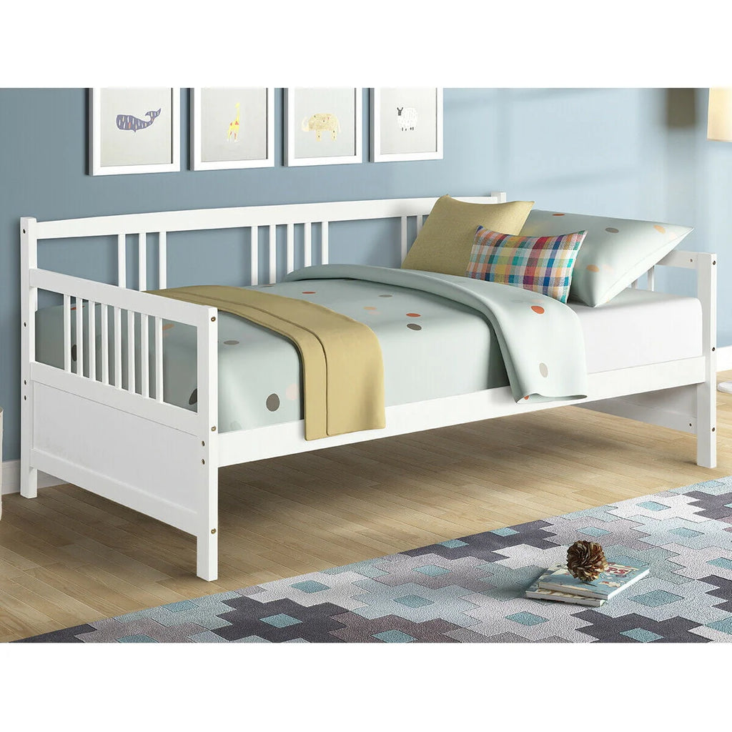 Gymax Twin Size Wooden Slats Daybed Frame Support Platform W/Rails White