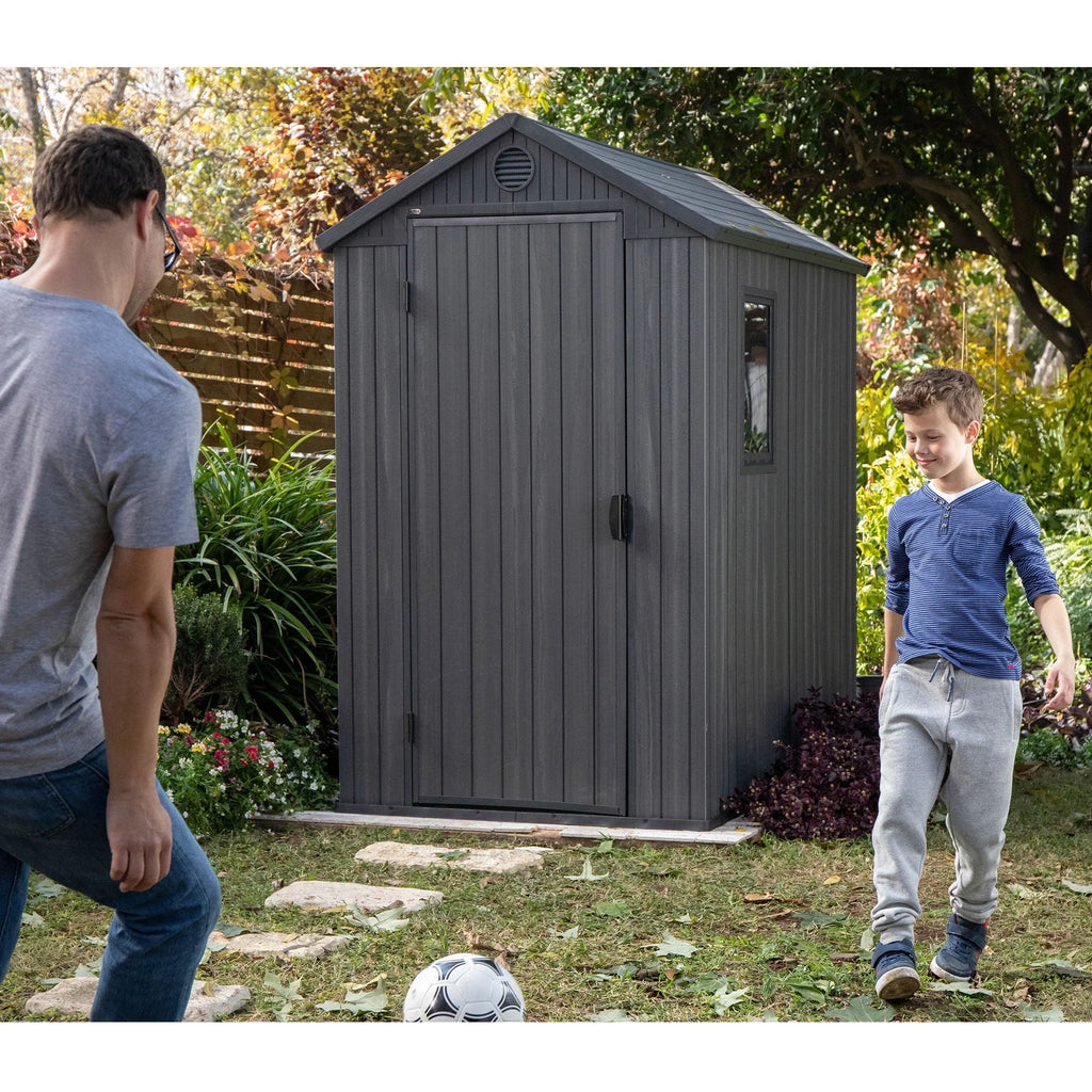Keter Darwin 4' x 6' Outdoor Garden Tool Storage Shed w/ Window, Graphite