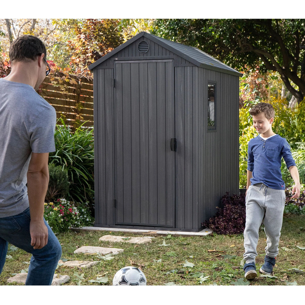 Keter Darwin 4' x 6' Outdoor Garden Tool Storage Shed w/ Window, Graphite