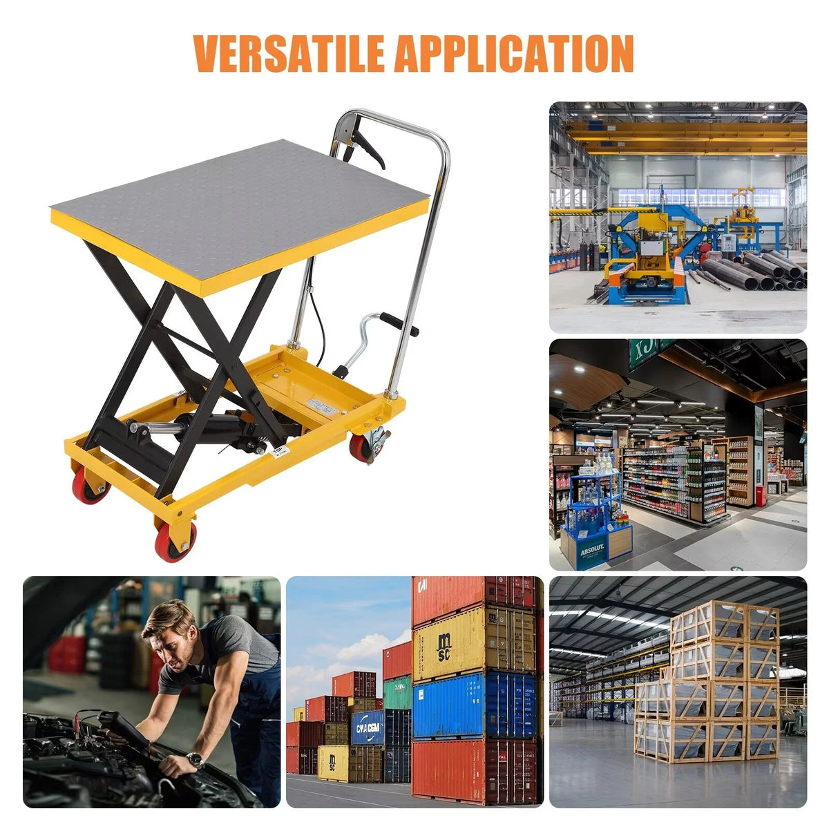 Hydraulic Lift Table Cart, 500lbs Capacity 59" Lifting Height, Single Scissor Lift Table Cart with 4 Wheels and Non-Slip Pad, Manual Elevating Cart for Material Handling Transportation