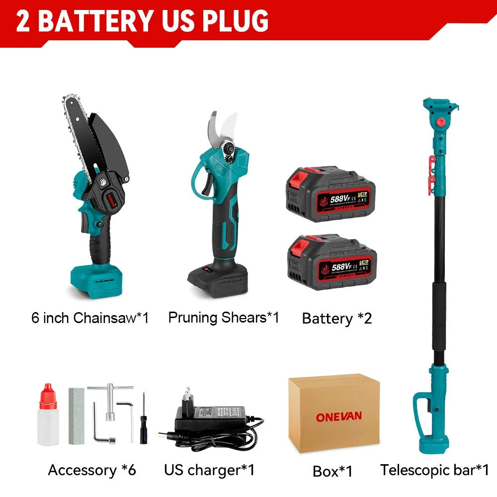 3-in-1 Brushless 6" Pole Chainsaw & Electric Pruning Shears Cordless Pole Saw