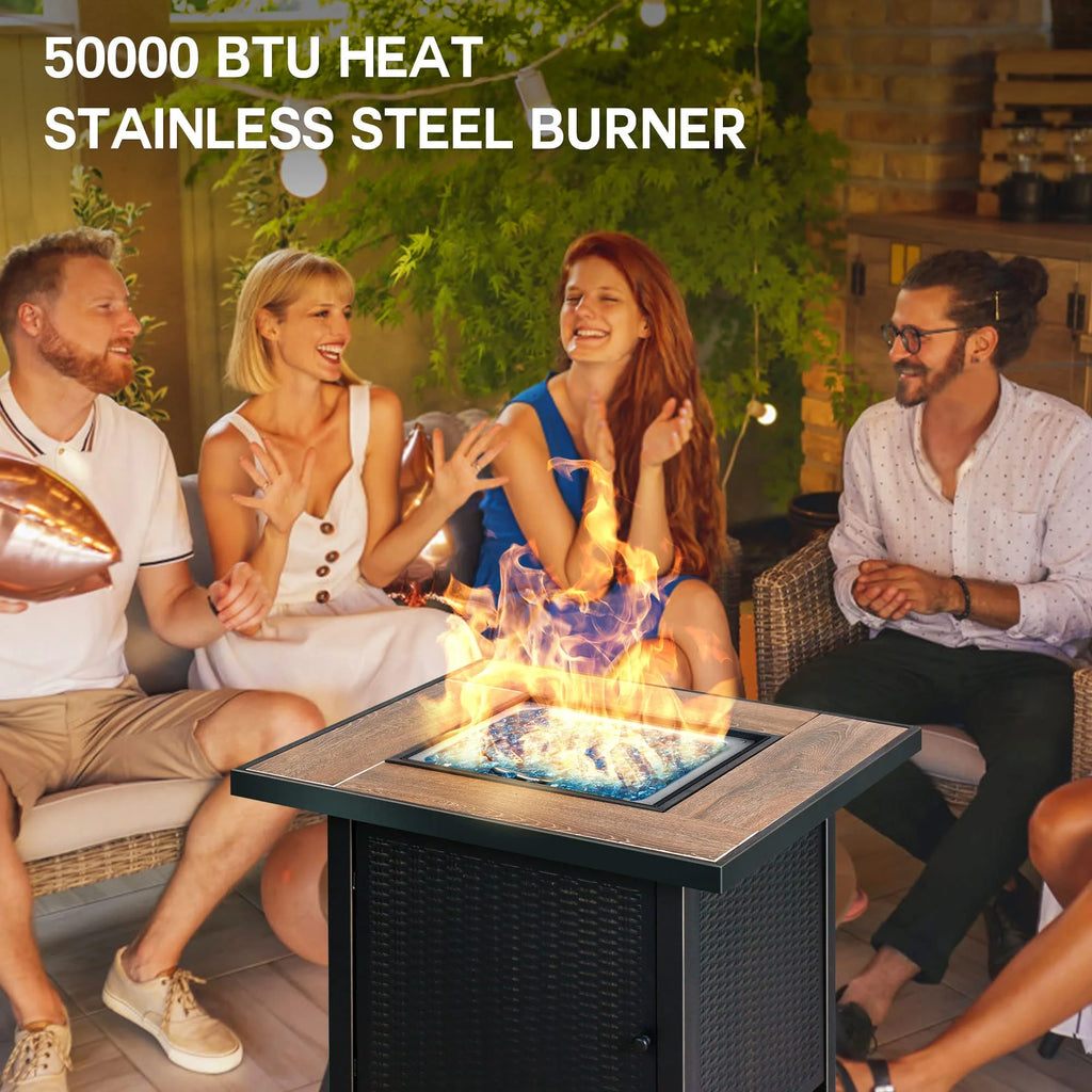 Bali Outdoors 28" Gas Fire Pit Table,  Steel Tabletop Fire Pit Patio Furniture Table, Black