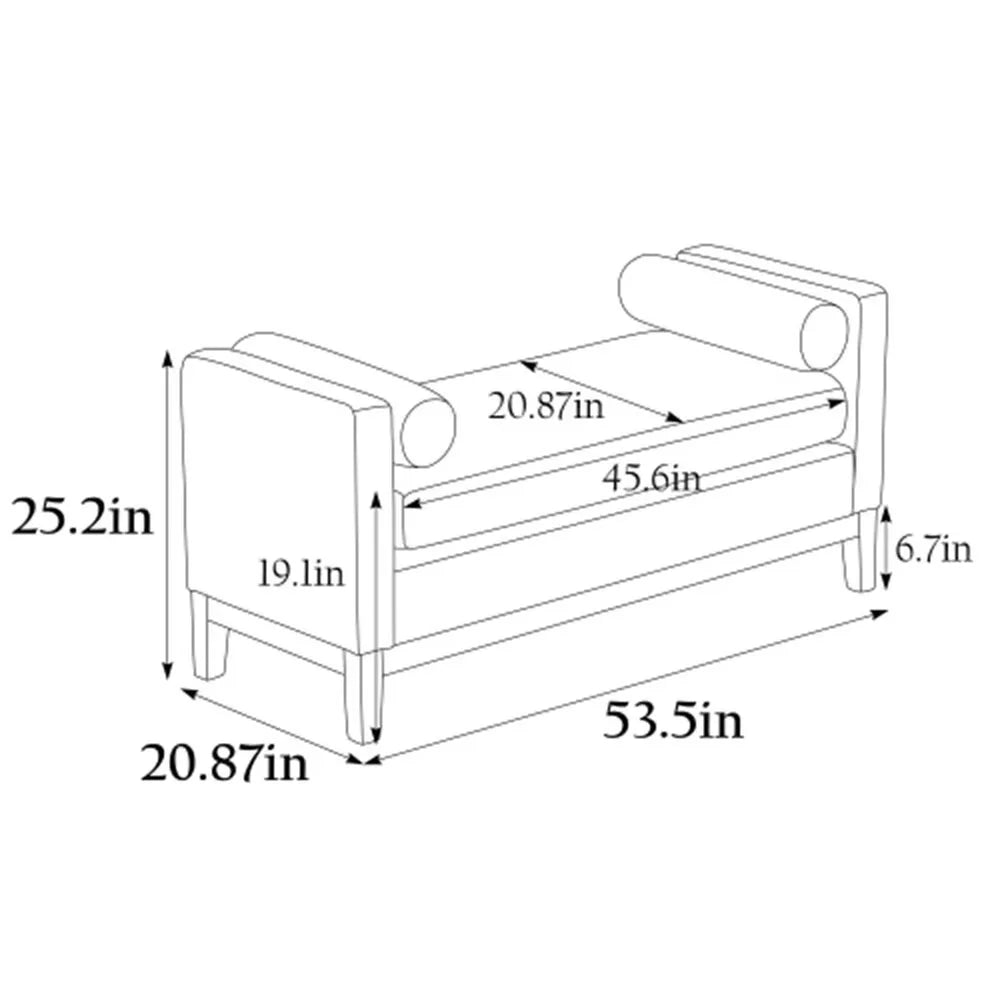 End of Bed Bench, 53.5" Boucle Fabric Upholstered Entryway Bench with Wood Legs & Bolster Pillows, Rolled Arm Cushioned Ottoman Foot Rest Long Stool Window Extra Seating for Bedroom, Ivory