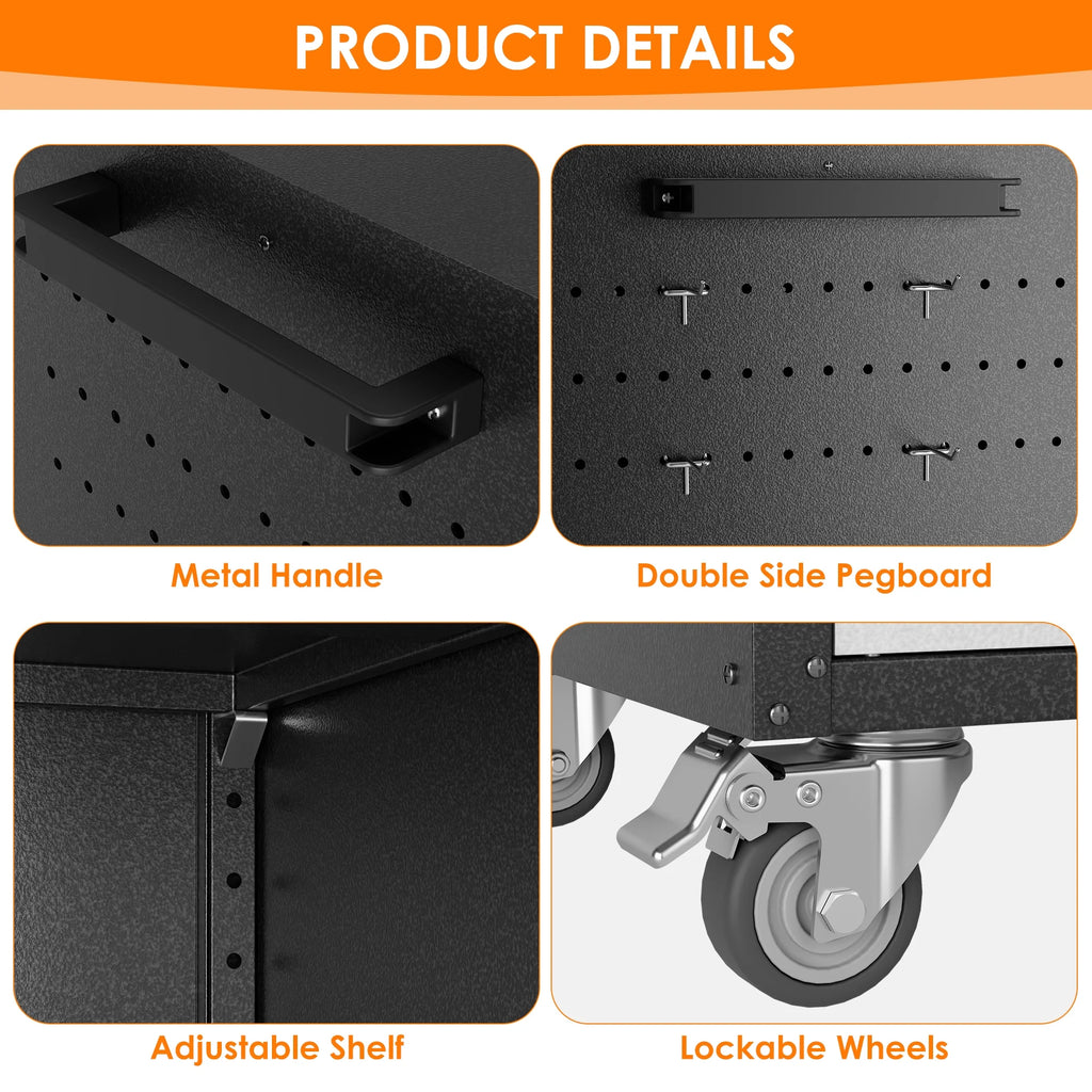 Aobabo Metal Storage Cabinet with Lock,Garage Storage Cabinet with Wheels,72In Steel Storage Cabinet for Garage Home Storage, Black Required-Assembly