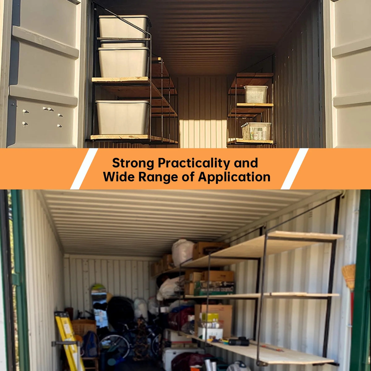 Kojem 4 Pack of 3 Tier Shipping Container Shelving Bracket 18" x 60" Universal for Heavy Duty Trailer Containers Cargo Shelf Hang & Hook Shelf Brackets Black