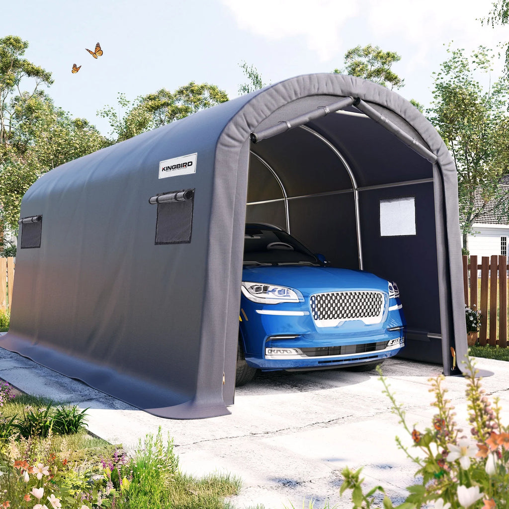 KING BIRD 10' x 20' Heavy Duty Carport Round Style Outdoor Instant Anti-Snow Storage Shelter Garage Car Canopy with Reinforced Ground Bars