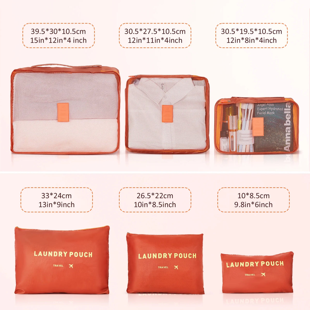 9 Piece Luggage Sets, Hard 20 24 28 inch Luggage with 6 Pieces Organize Bags Travel Suitcases Sets with Wheels, Rose