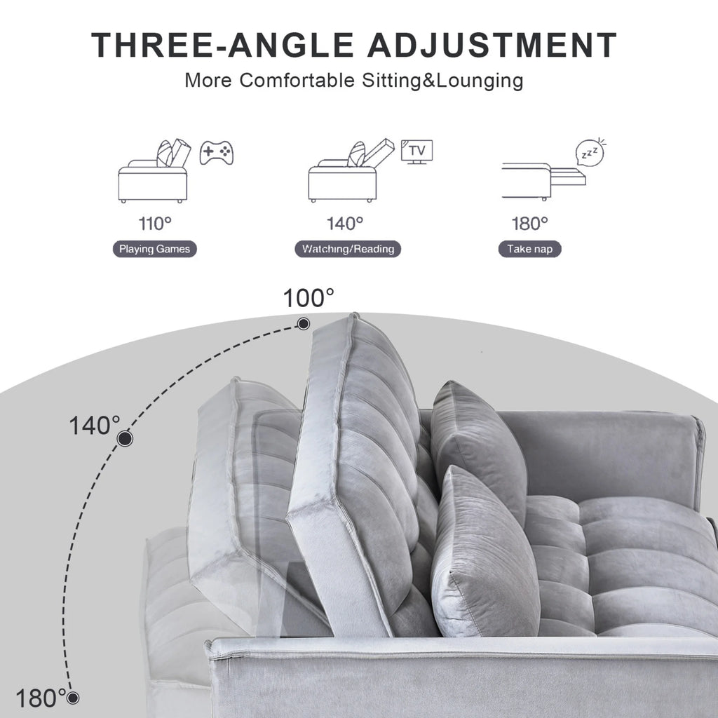 BINBANK Black Velvet 3-in-1 Convertible Sleeper Sofa Bed a?? USB Charging, Adjustable Backrest Pull-Out Futon Loveseat Couch for Living Room, Apartment & Small Space