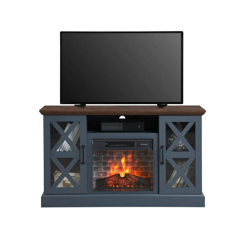 Mainstays Farmhouse Fireplace TV Stand for TVs up to 55", off White/Walnut