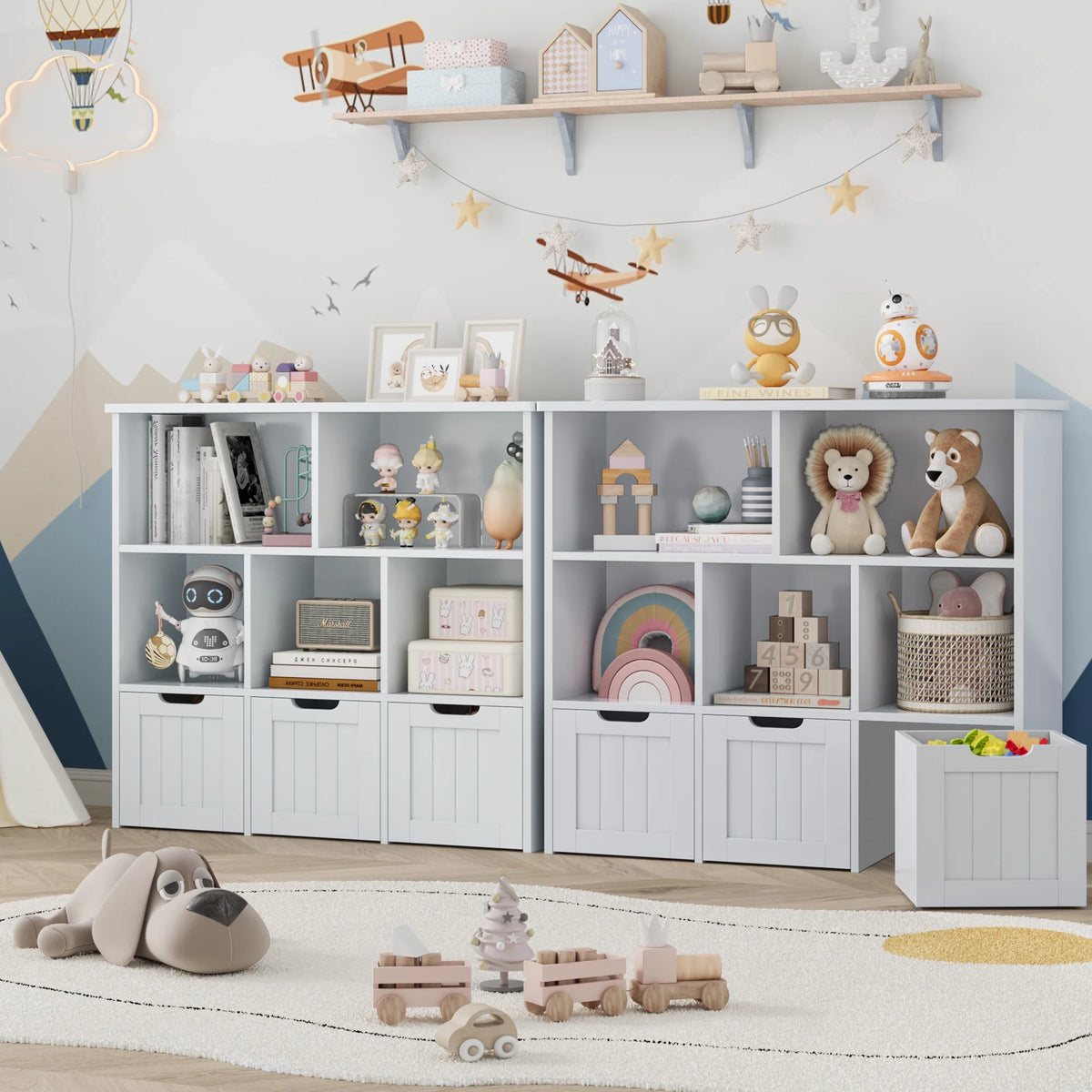 Homfa Toy Storage Organizer with 3 Movable Drawers, 5 Cube Kids Bookcase for Playroom, Storage Cabinet for Living Room, White Finish