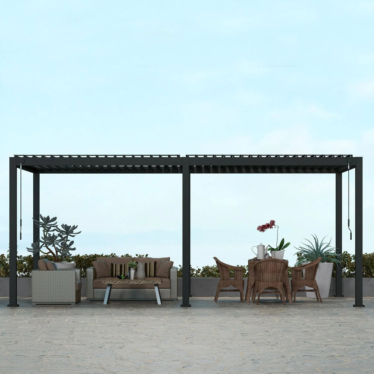 Mirador 10'x 10' 111S Outdoor Aluminum Pergola w/ Adjustable Rainproof Louver for Garden, Patio, Backyard, Takasho/Wood Grain