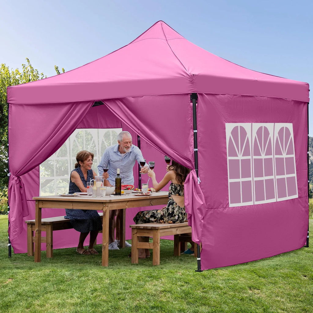 Ainfox 10' x 10'Heavy Duty Pop up Canopy Tent with Sidewalls,Folding Instant Outdoor Gazebo,Sun Shade Tent,Pink