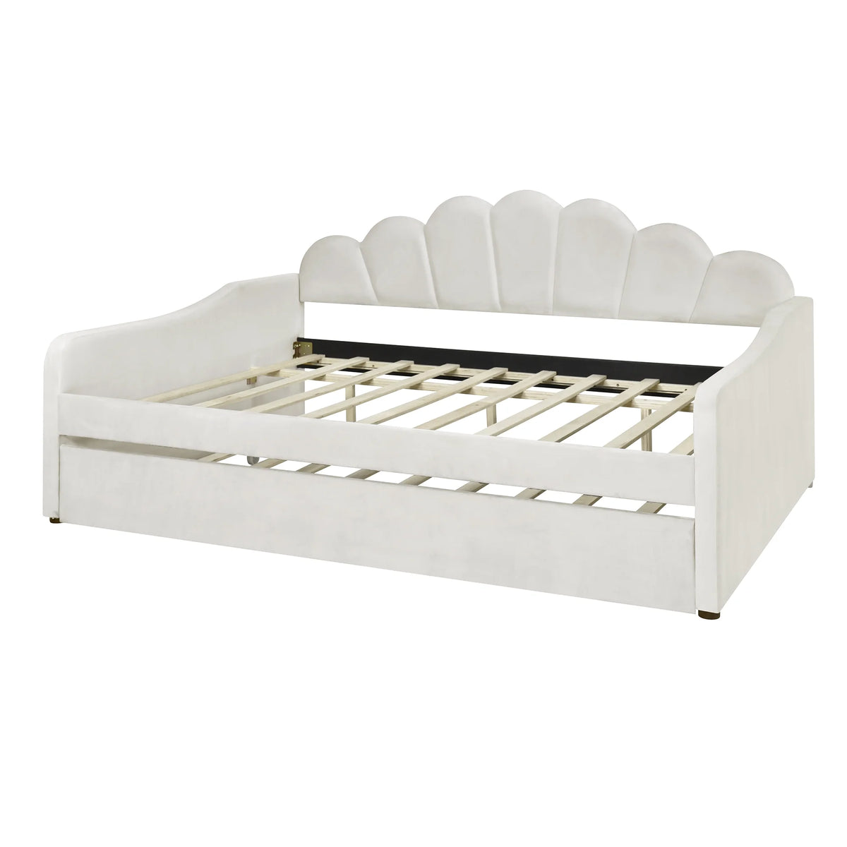 EUROCO Upholstery Full Size Platform Bed, Upholstered Daybed with Headboard and Trundle, Beige