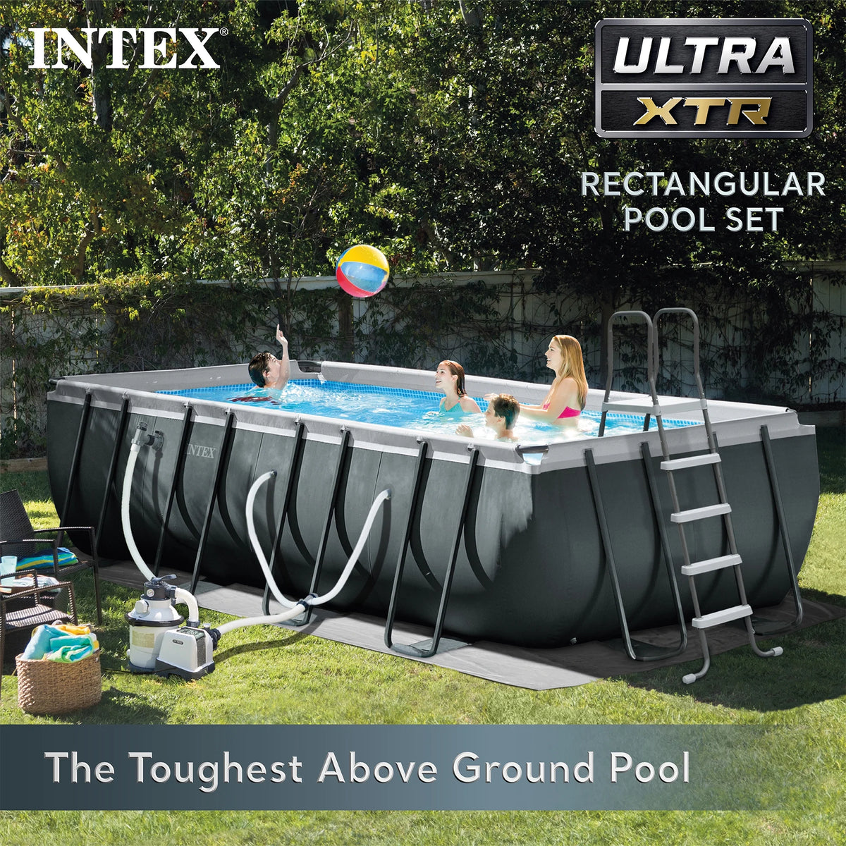Intex 18Ft x 52In Ultra XTR Rectangular Frame Swimming Pool Kit with Canopy