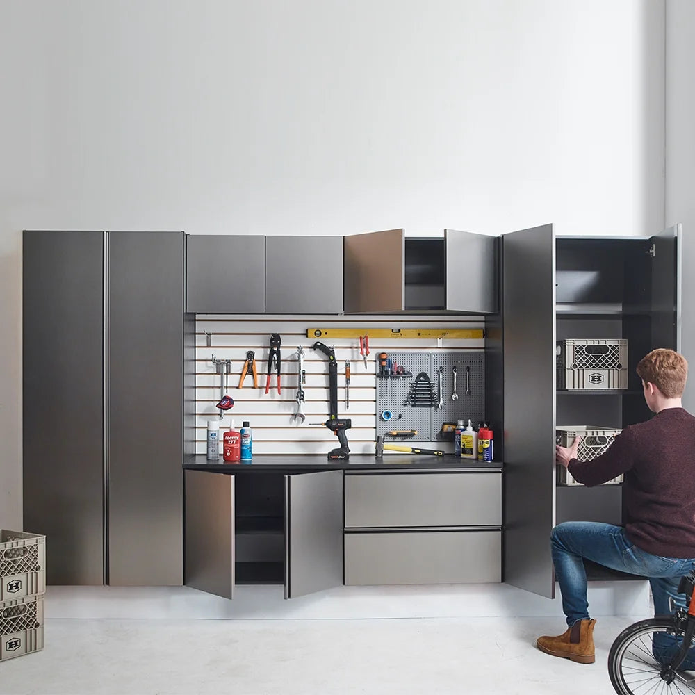 7-Piece Storage Cabinet Set, Modern Style Kitchen Furniture Set with Stand Cupboard and Console Table, Wall-Mounted or Free-standing Cabinet Set for Living Room, Kitchen, Dark Gray