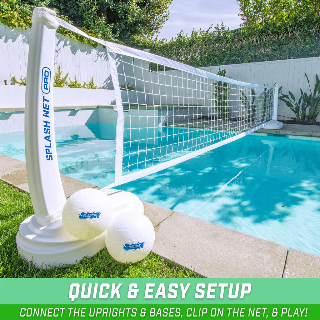 GoSports Splash Net PRO Pool Volleyball Net - Includes 2 Water Volleyballs and Pump - White