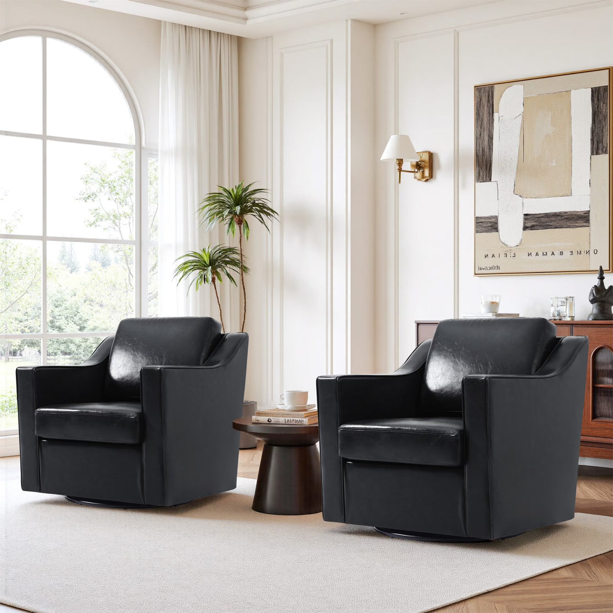 Swivel Accent Chair for Living Room, Modern Upholstered Barrel Arm Chair with Plump Back Pillow, Comfy Club Sofa Reading Chair for Adults (Chenille Navy, Set of 1)