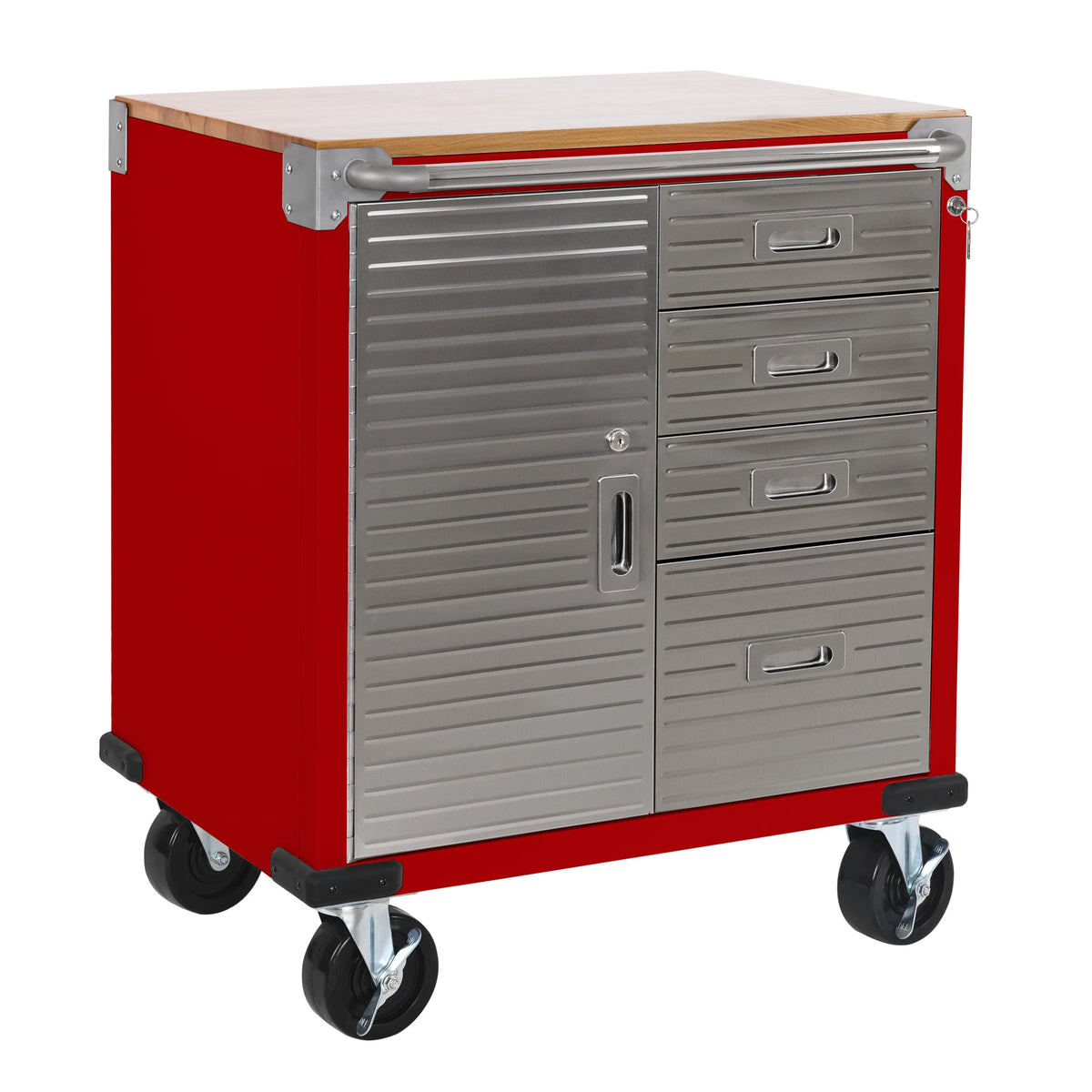 Seville Classics UltraHD® Heavy Duty Rolling Cabinet Workbench Table w/ Solid Wood Top, Workstation for Garage, Office, Workshop, Granite, 1-Door, 4-Drawer (28" W x 25" D)