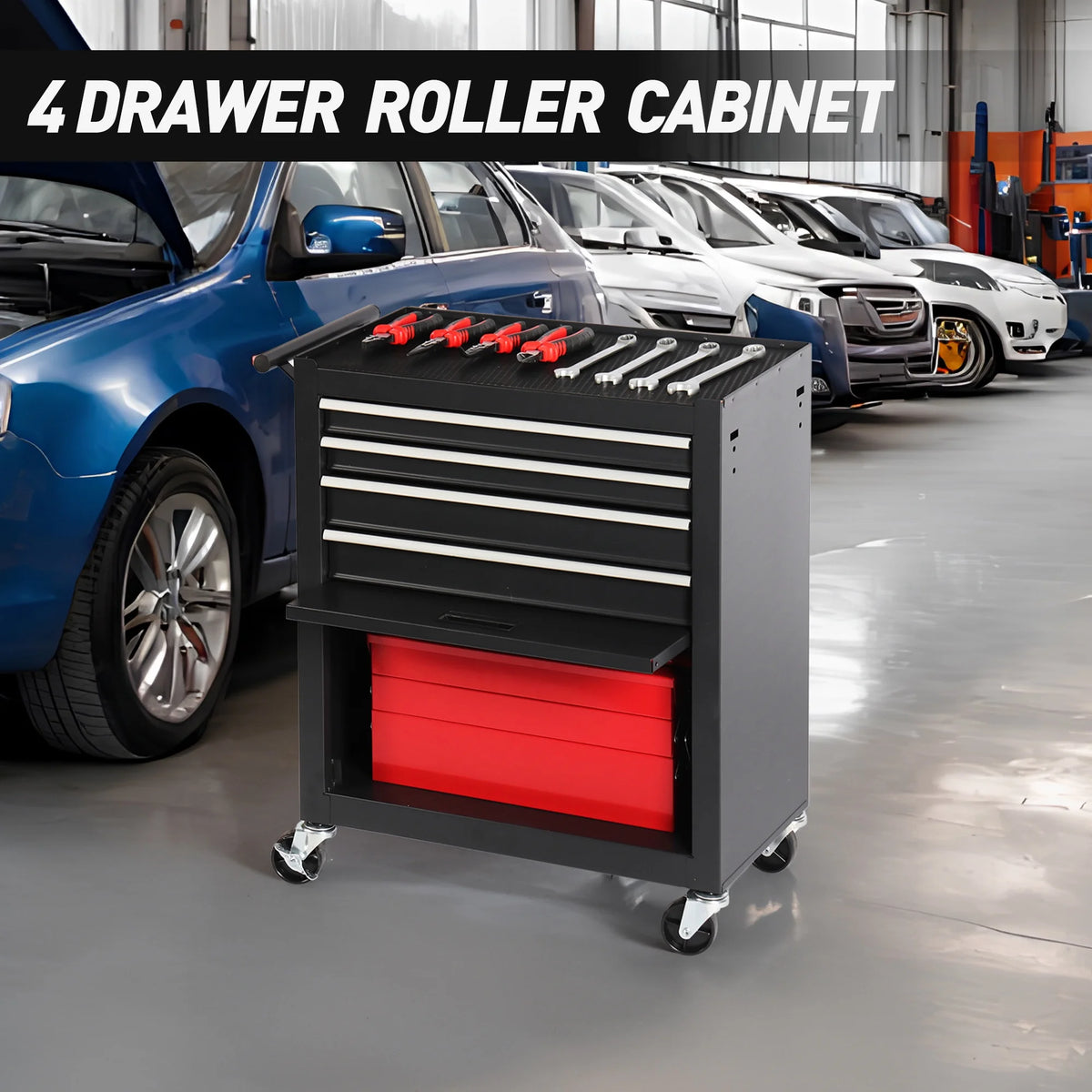 Seizeen Rolling Tool Chest on Wheels, Metal Tool Cart Toolbox Storage Cabinet Organizer W/ 7 Drawers, Red