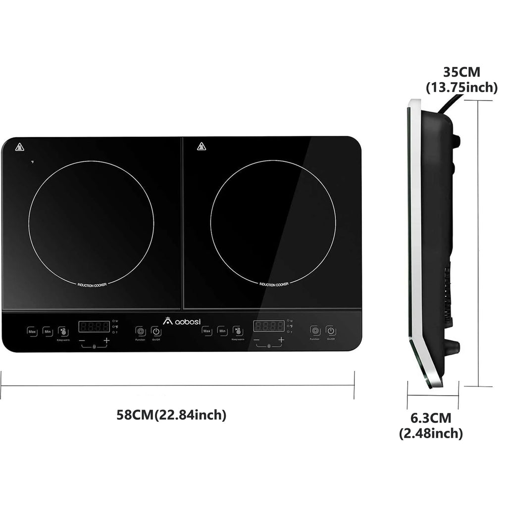 Aobosi Double Induction Cooktop with 2 Burners, 1800W Electric Stove Cooktop with Sensor Touch, 10 Temperature 9 Power Settings