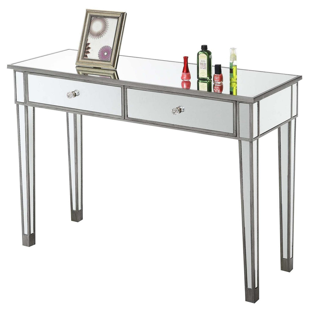 Convenience Concepts Gold Coast 30″ Mirrored 2 Drawer Console Table. Antique Silver/Mirror. All Ages