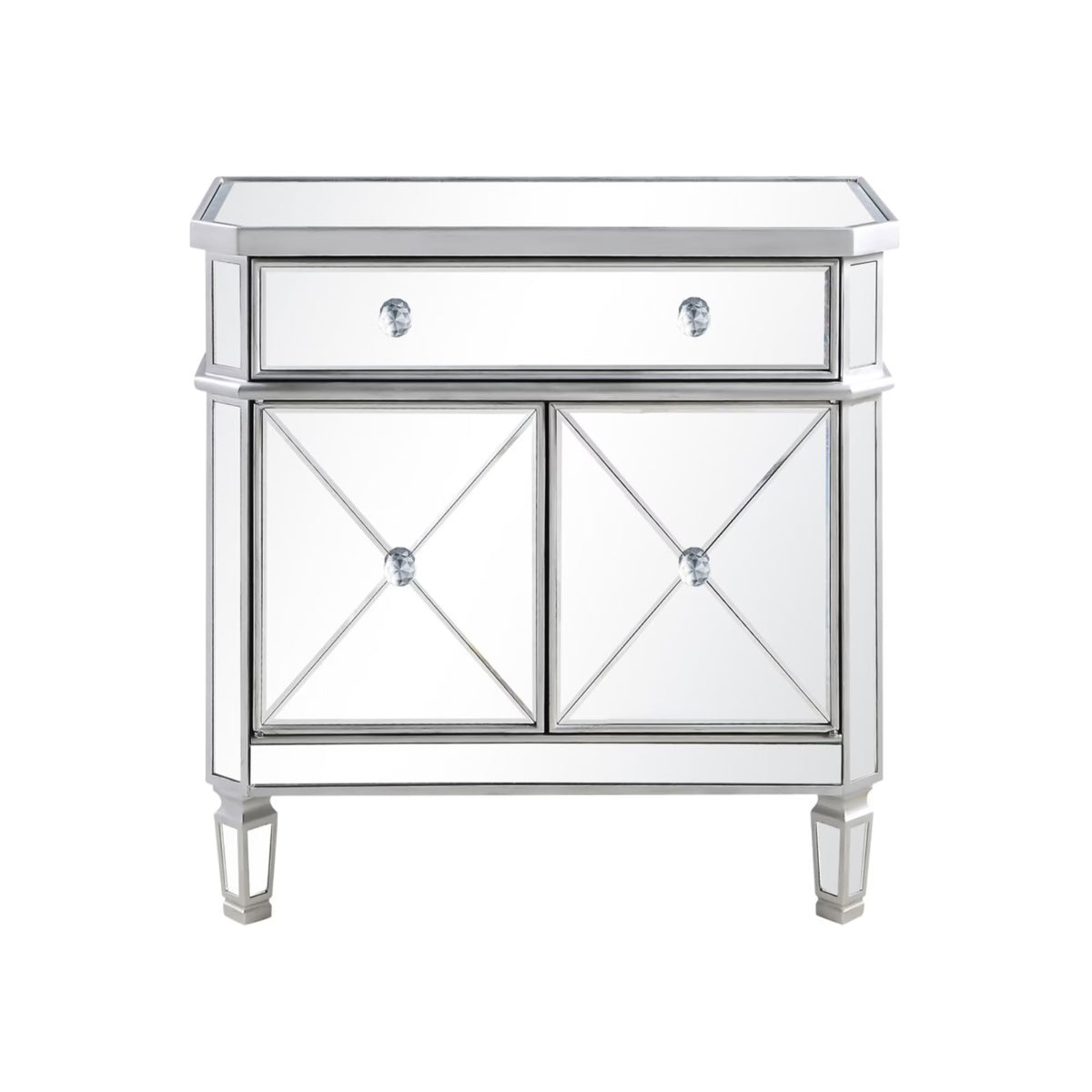 Elegant Lighting Side Cabinet Contemporary Silver Clear Brushed Steel Mirror Solid Wood Mirrors