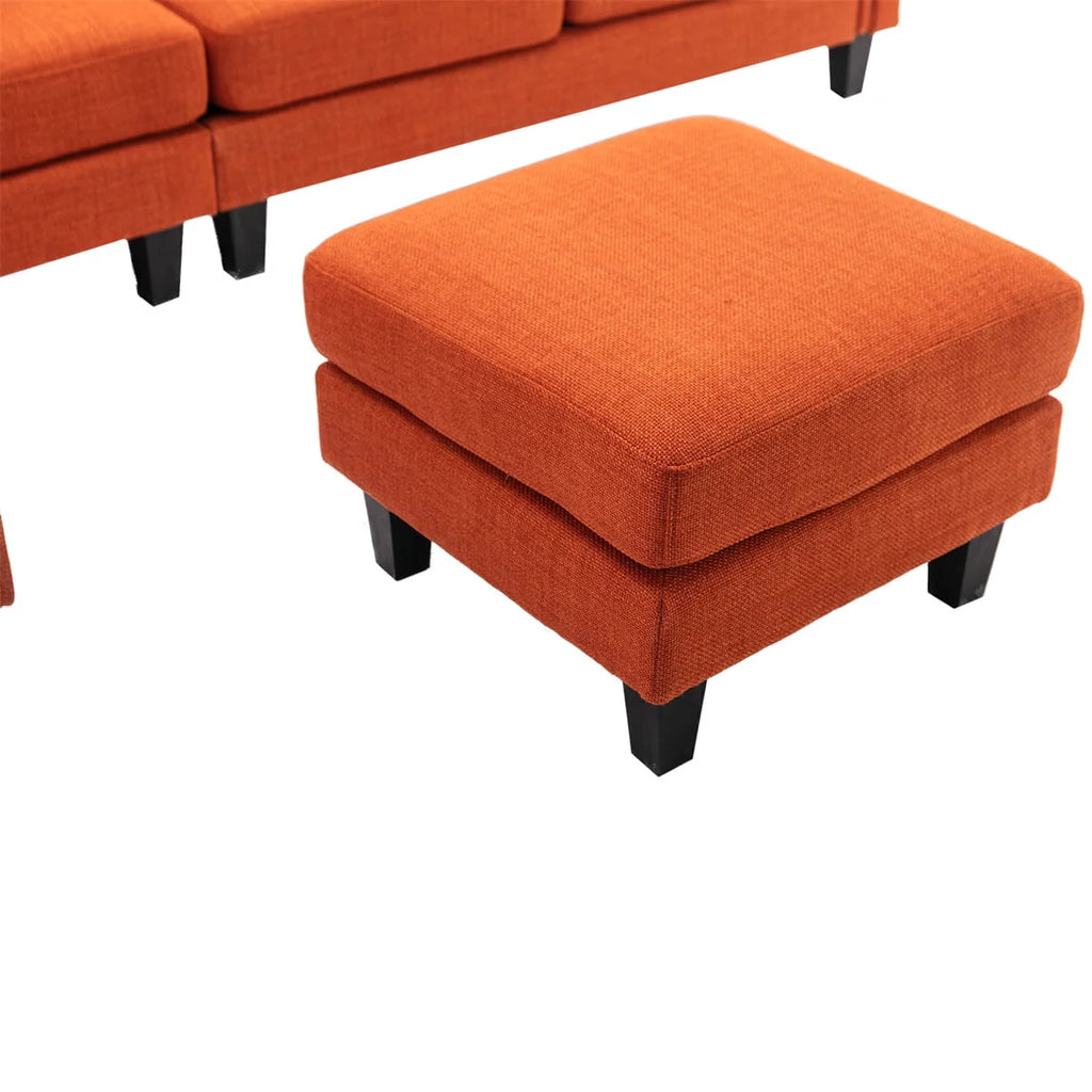 U-Shaped Sectional Sofa,Modular Sofa Set with Reversible Chaise and Ottoman,Living Room Sofa with Padded Cusions and Sturdy Legs,Multifunctional Sectional Sofa Couch for Living Room Office,Orange