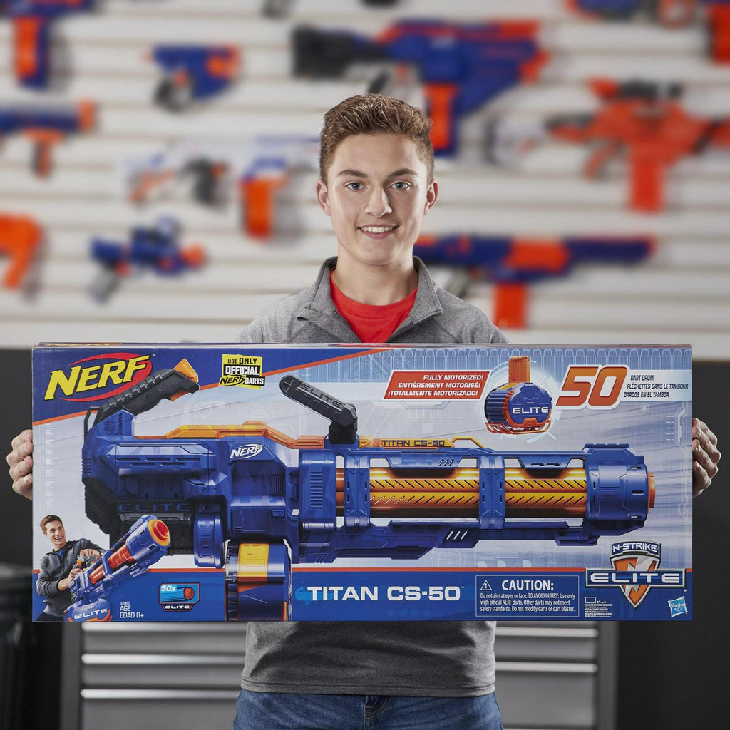 Nerf Elite Titan CS-50 Toy Blaster Fully Motorized 50 Dart Drum 50 Official Elite Dart Spinning Barrel. For Teens and Adults