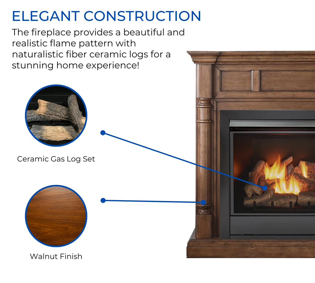 Duluth Forge Full Size Dual Fuel Vent less Gas Fireplace With Mantel - 32,000 BTU, Remote Control, Walnut Model# FDI32R-M-WN