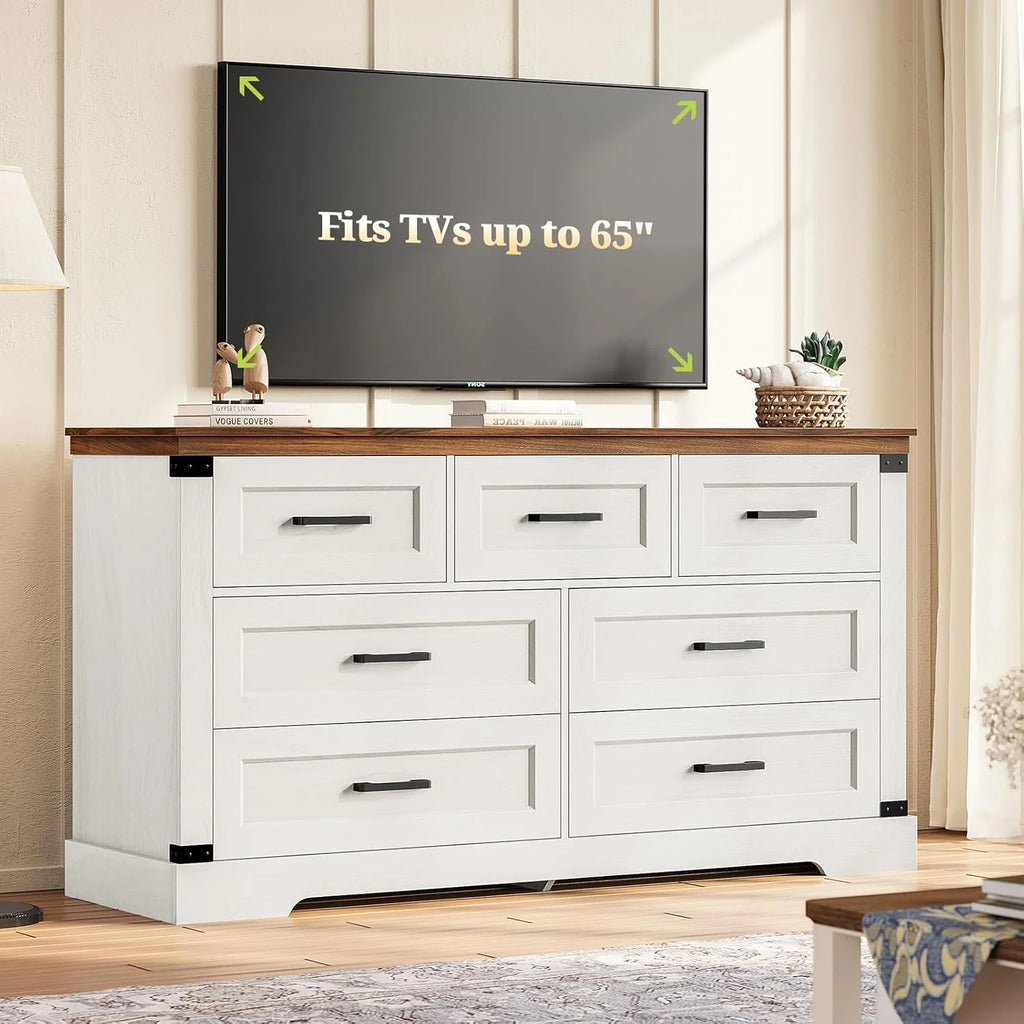 Aunfebrco Black Dresser for Bedroom Farmhouse 7 Drawers Dresser & Chest of Drawers with Thick Styling, Large Clothing Storage Organizer for Living Room