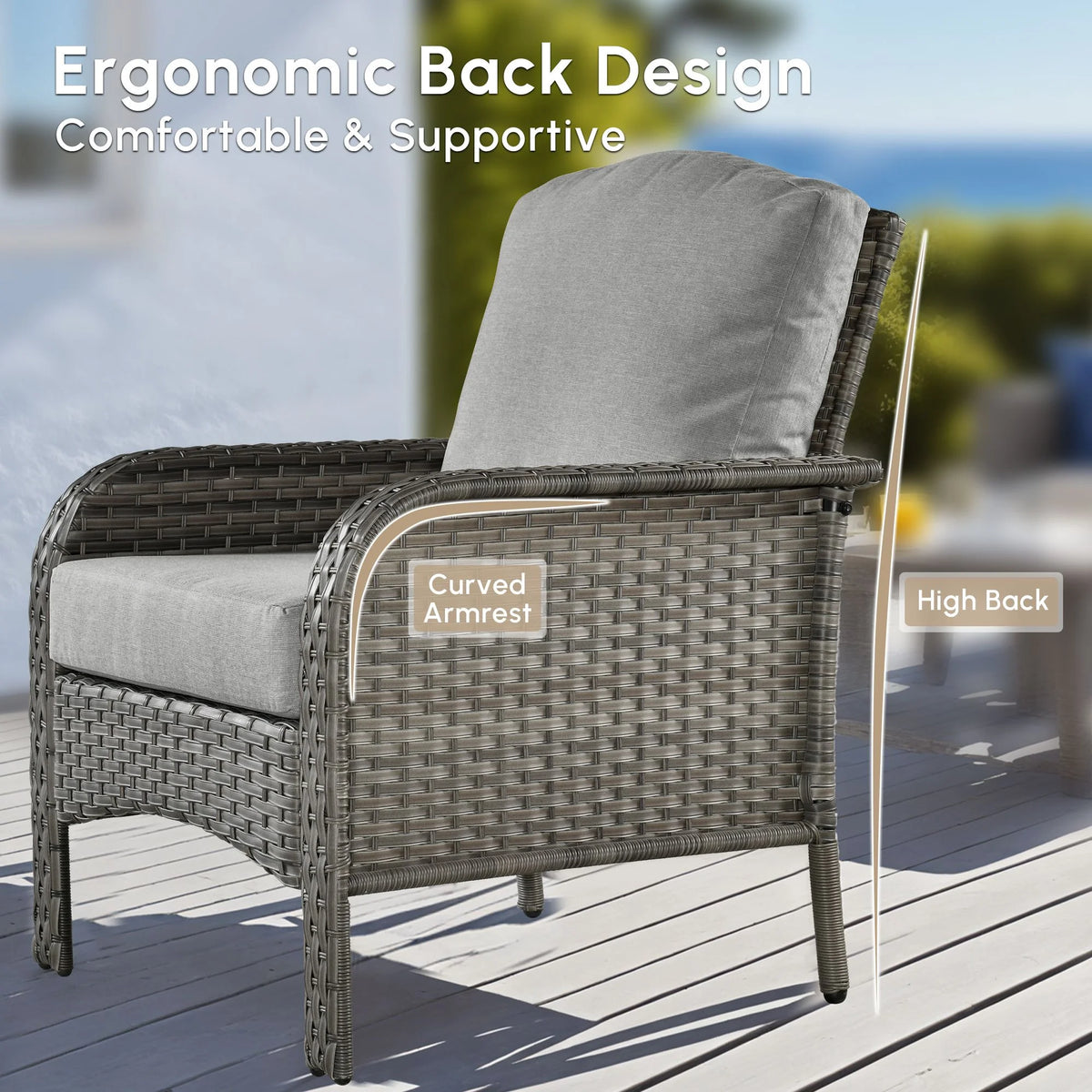 Vcatnet 4 Pieces Outdoor Patio Furniture All-weather Wicker Conversation Set with Coffee Table for Garden,Poolside,Gray