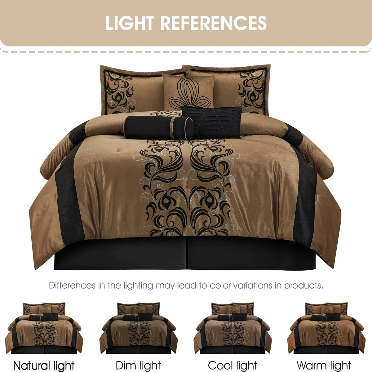 Lanco Smoke Grey Comforter Set California King Size, 9 Piece Jacquard Floral Bedding Set, All Season, Ultra-Soft, Matching Pillows & Shams, Bed Skirt